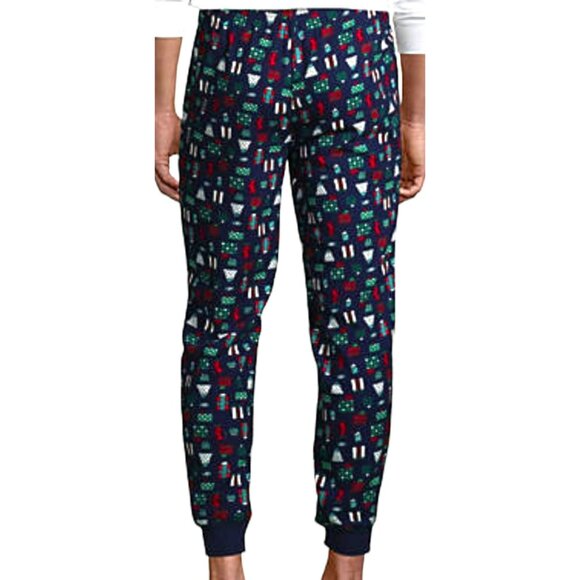 Lands' End Flannel Jogger Pants Blue Presents Men's XL NWT JJ1782 - Picture 2 of 6